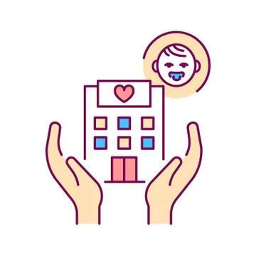 Pediatric hospice color line icon. Palliative help children. Pictogram for we Stock Illustration