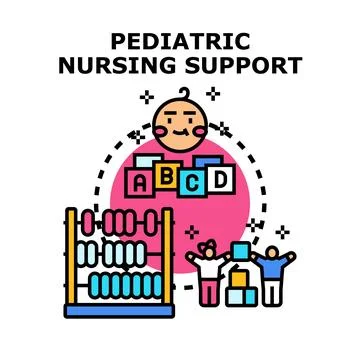 Pediatric nursing support providing child health care and education Stock Illustration