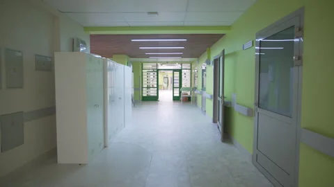 Pediatric zone features cabinets near therapy benches 動画素材 312408092