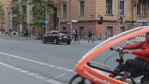 A pedicab driving through the city centre in Berlin. Stock Footage 277648336