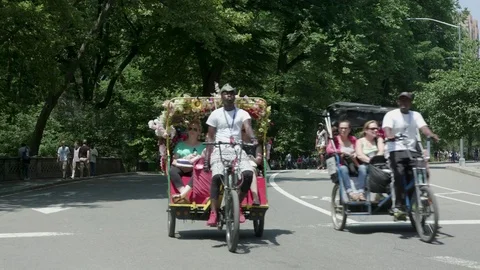 Pedicab rickshaw  in the Central Park Stock Footage 79849917