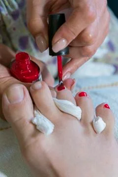Pedicure process macro closeup. pedicure process and spa procedure macro clos Stock Photos