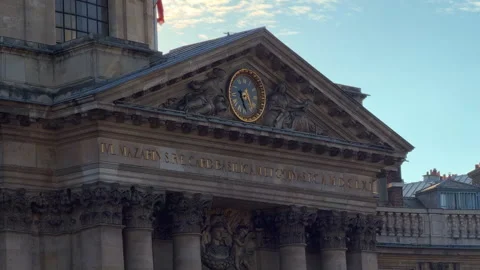 Pediment and structural columns of the main pavilion at the Institut de France Stock Footage 337344216
