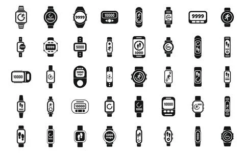 Pedometer icons set simple vector. Woman sport app Stock Illustration