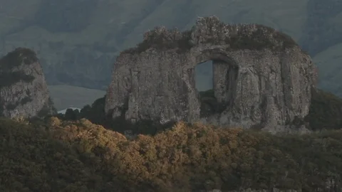 'Pedra furada' during sunset. 'Morro da Igreja' Stock Footage 102803003