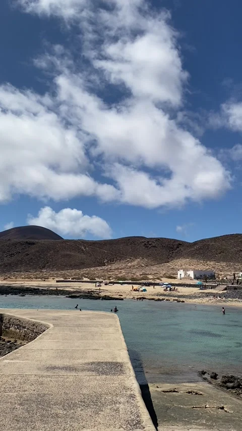 Pedro Barba town view from the small port of La Graciosa Stock Footage 310618054
