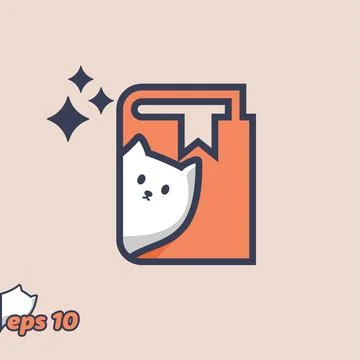 Peeking Cat Book Tutorial Icon Stock Illustration