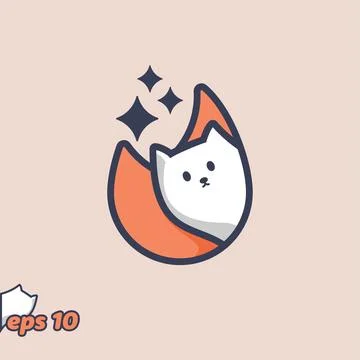 Peeking Cat Fire Icon Illustration