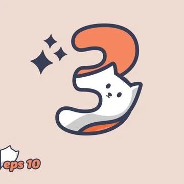 Peeking Cat Numeric 3 Stock Illustration