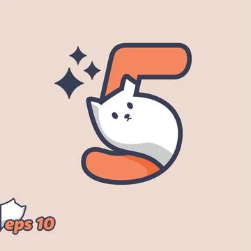 Peeking Cat Numeric 5 Stock Illustration