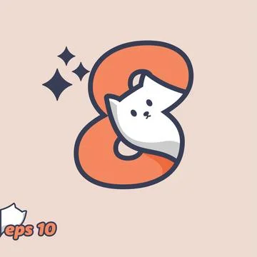 Peeking Cat Numeric 8 Stock Illustration