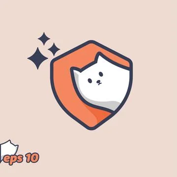 Peeking Cat Protect Shield Icon Stock Illustration