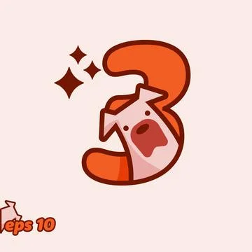 Peeking Dog Numeric 3 Stock Illustration