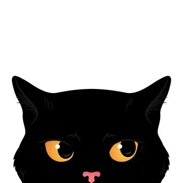 Peeking grumpy black cat isolated on white background. Cat is looking Stock Illustration