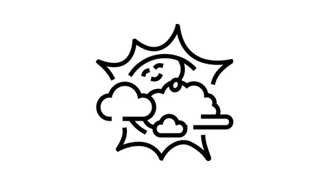 Peeking through clouds sun character line icon animation Stock Footage 326123891