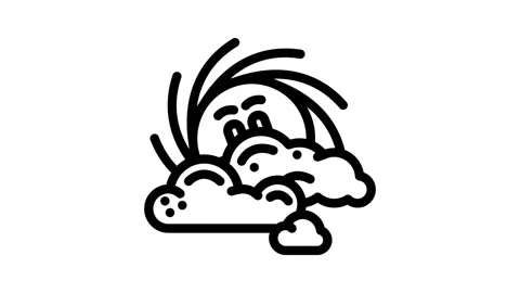 Peeking through clouds sun character line icon animation Stock Footage 326749445