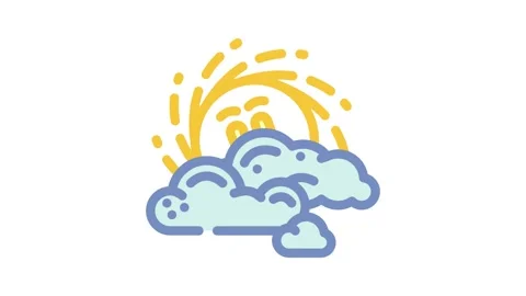 Peeking through clouds sun character color icon animation Stock Footage 327257759