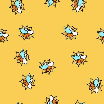 Peeking through clouds sun character vector seamless pattern 库存插图
