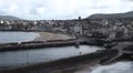 Peel on the Isle of Man a UK coastal town with a beach and harbour HD Footage