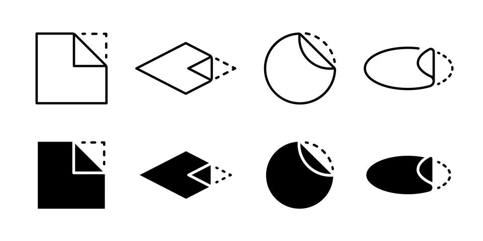 Peel off sticker icon set. Open here symbol. Adhesive paper vector illustra.. Stock Illustration