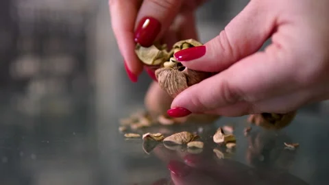 Peel walnuts Scene of peeled and unpeeled walnuts, a nutritious and delicious Stock Footage 291143770