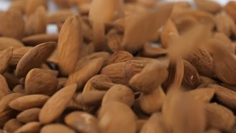 Peeled almonds falling on white background Stock Footage 88811964