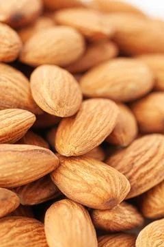 Peeled almonds group. Close-up. Macro. Foto stock