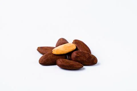 Peeled almonds on white background. Stock-Fotos