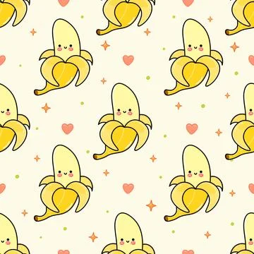 Peeled banana seamless fruit pattern design Stock Illustration