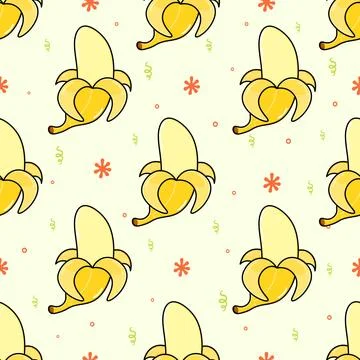Peeled banana seamless fruit pattern design Stock Illustration