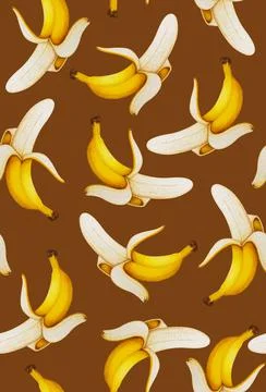 Peeled Banana seamless pattern. Wrapping paper, gift card, poster, banner design Stock Illustration
