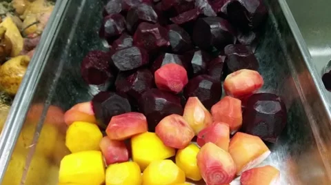 Peeled candy stripe beetroots, between golden and purple beetroots Stock Footage 59198858