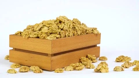 Peeled nuts on white background. Fresh Walnut Kernel on white. Stock Footage 271536886