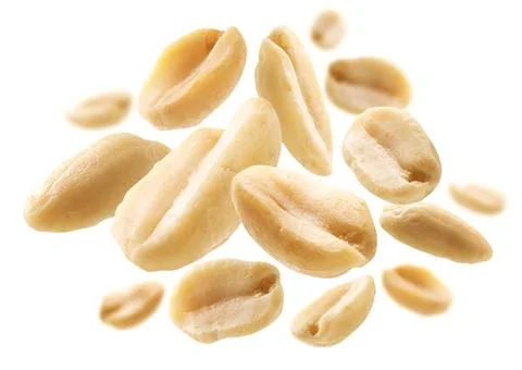 Peeled peanuts levitate on a white background Peeled peanuts levitate on a... Foto stock