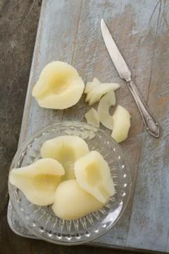 Peeled pears Stock Photos