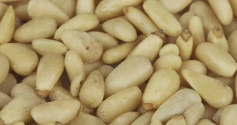 Peeled pine nuts closeup rotating selective focus Stock Footage 159146041