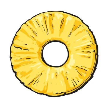 Peeled round pineapple slice with hole in middle, top view 스톡 일러스트