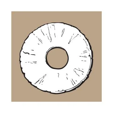 Peeled round pineapple slice with hole in middle, top view 스톡 일러스트