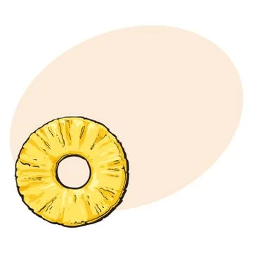 Peeled round pineapple slice with hole in middle, top view 스톡 일러스트