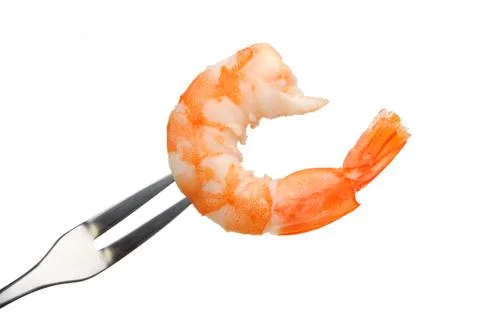 Peeled shrimp on a fork Stock Photos