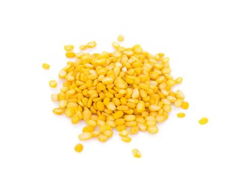 Peeled split mung bean isolated on white background Foto stock