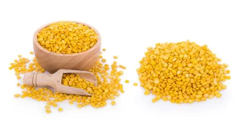 Peeled split mung bean isolated on white background Stock Photos