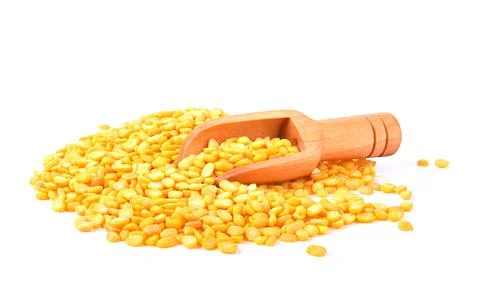 Peeled split mung bean isolated on white background. Stock Photos