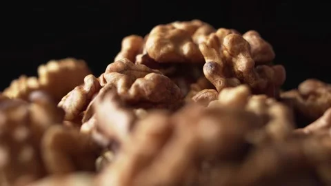 Peeled walnut, close up, rotate. Nutrient-rich foods. Stock Footage 143965165