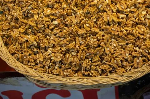 Peeled Walnuts without shell heap pattern as organic food background 写真素材