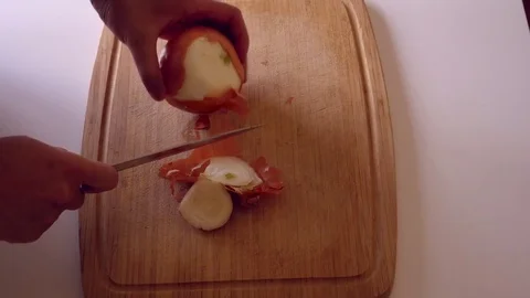 Peeling and chopping red onion Stock Footage 79249585