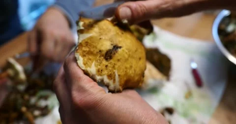 Peeling and Cutting Wild Mushroom Close Up Stock Footage 340367909