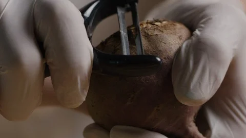 Peeling off beet macro shot, preparing ingredients for Tar Tar Stock Footage 128489912