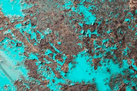 Peeling blue paint on old rusty iron Stock Photos