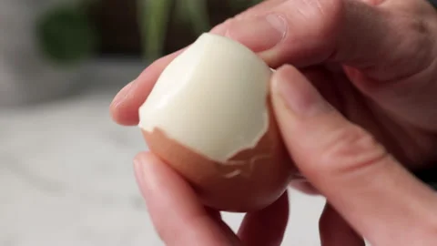 Peeling Boiled Egg Close Up Video stock 169133064